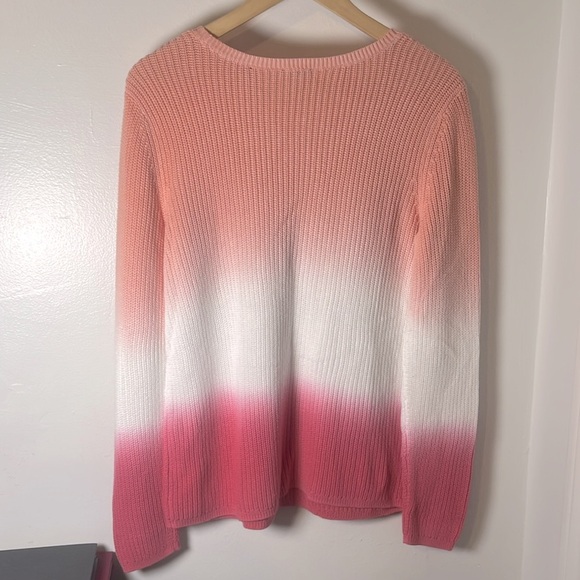 NWT Talbots 100% Cotton Shaker Stitch Ombre Dip Dye Pink & White Sweater Sz L - Picture 8 of 9